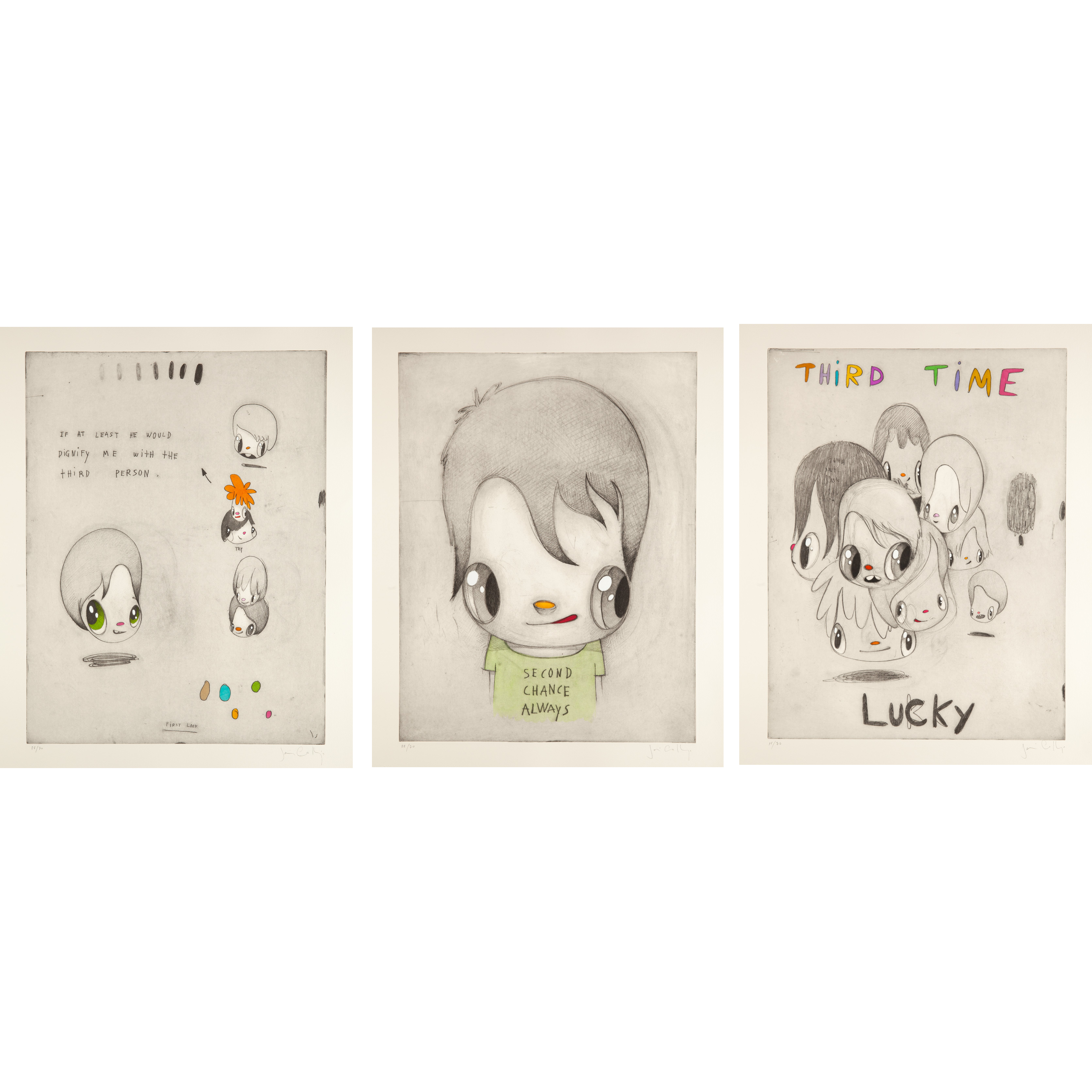 Javier Calleja First Look, Second Chance Always, Third Time Lucky Hand  Finished Print Set